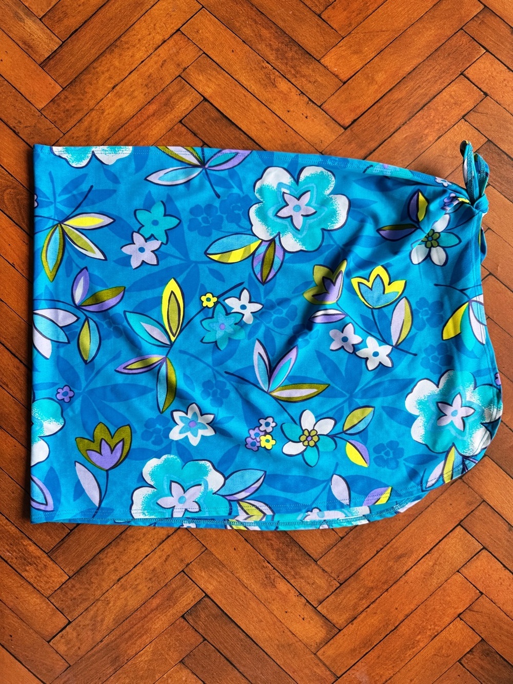 Sz M Y2K Victorias Secret Turquoise Floral Sarong Side Tie Mini Swim Coverup EUC